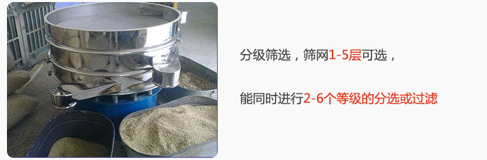 分級(jí)篩選,可篩1至5層篩網(wǎng),能同時(shí)進(jìn)行2至6個(gè)等級(jí)的分選或過(guò)濾