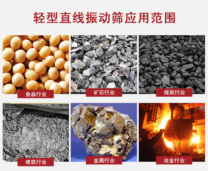 輕型直線振動(dòng)篩應(yīng)用范圍較廣多使用與顆粒狀，粉狀以及其它重型行業(yè)的輸送。