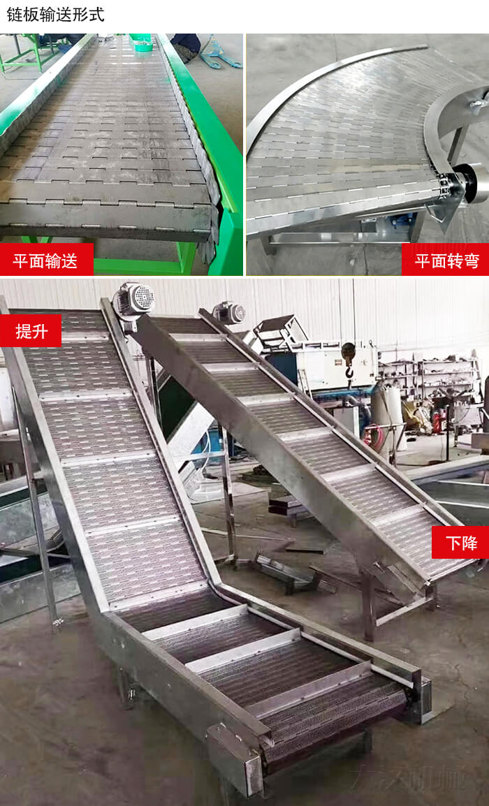 鏈板輸送機平面輸送，平面拐彎，提升等運行現場圖片